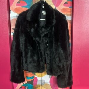 Ann Taylor LOFT Teddy Bear Black Cropped Coat